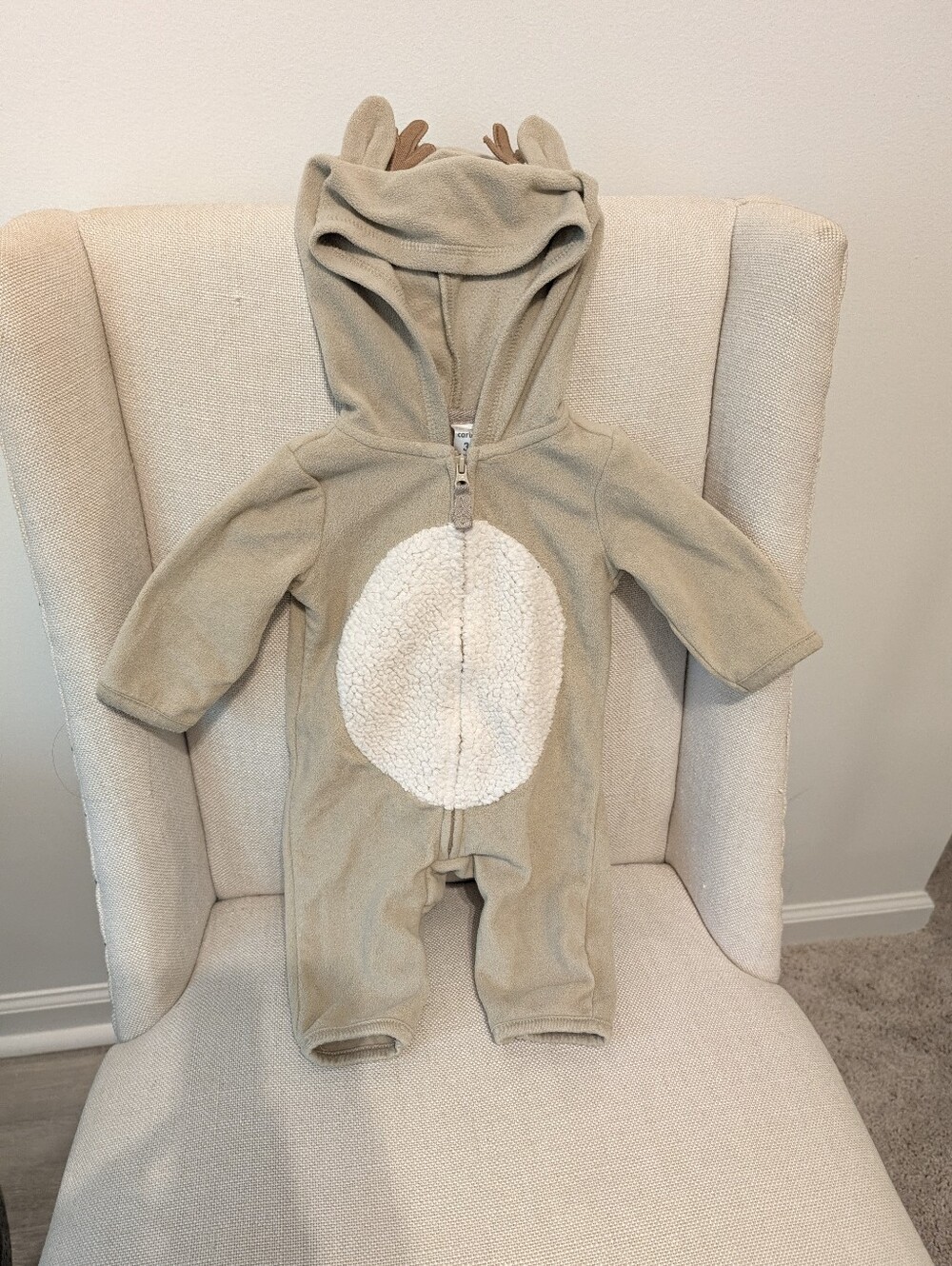 Toddler Neutral Deer One-Piece Hooded Romper